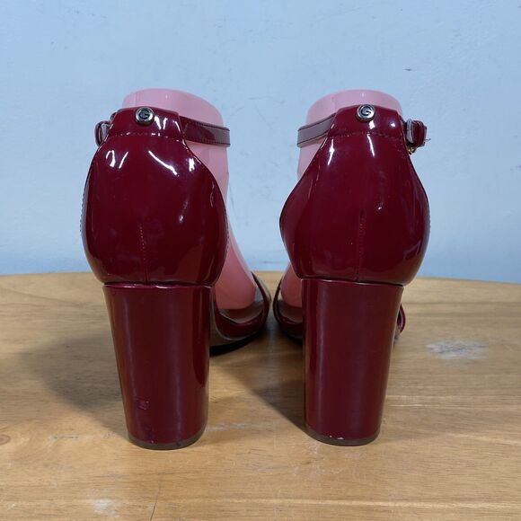 G by Guess Shantel3 Red Faux Leather Sz 7.5 Ankle Strap Block Heel Sandals Read - Picture 9 of 16